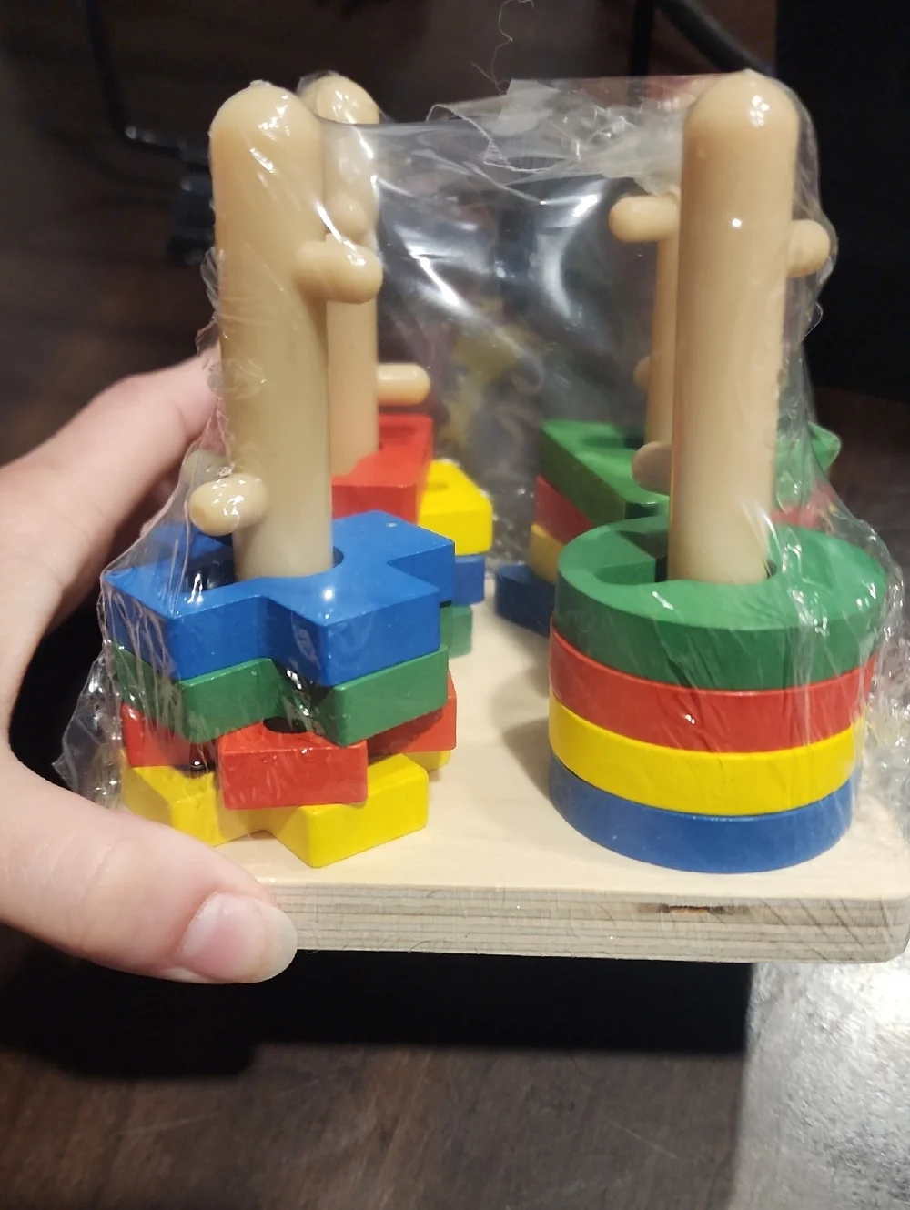 Wooden Shape Stacking Toy - Multicolor Mechanical 4 Pillars Wooden Stacking Toy